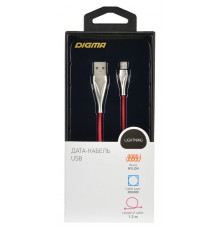 Кабель Digma USB A(m) Lightning (m) 3м красный