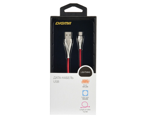 Кабель Digma USB A(m) Lightning (m) 3м красный