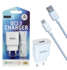 СЗУ MRM S90 1USB 3.1A QC3.0 + кабель Type-C 1.2m (EU) (white)