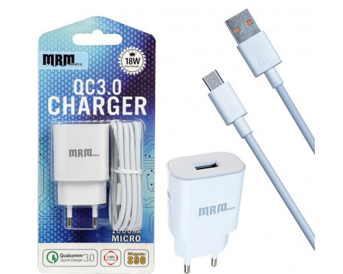 СЗУ MRM S90 1USB 3.1A QC3.0 + кабель Type-C 1.2m (EU) (white)