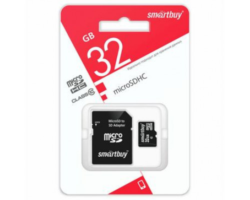 Карта памяти Smartbuy MicroSDHC 32GB Class10 LE + адаптер SB32GBSDCL10-01LE