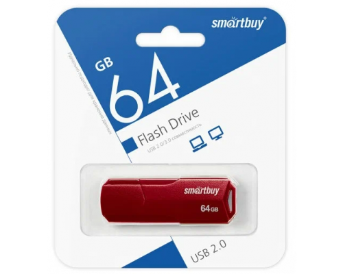 USB 2.0 Флеш-накопитель 64GB SmartBuy Clue Бордовый