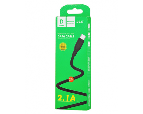 USB-кабель Denmen D23T, Type-C, силикон, 2.0 м, круглый, черный, фирменная упаковка