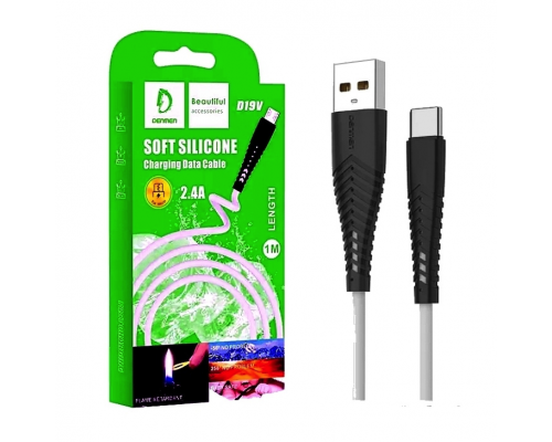 USB кабель Micro Denmen D19V Мягкий силикон (1м/2.4A) (Белый)