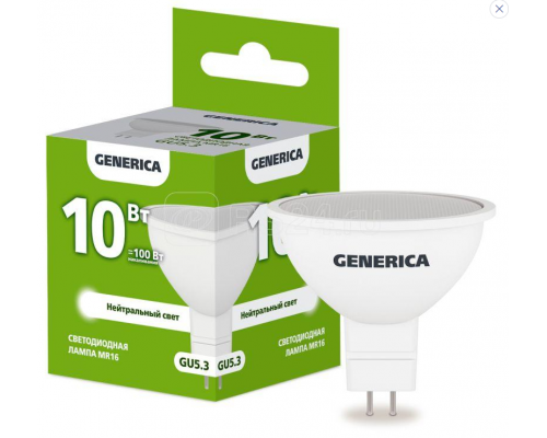 Лампа LED MR16 софит 10Вт 230В 4000К GU5.3 GENERICA LL-MR16-10-230-40-GU5-G