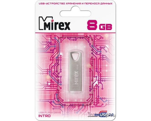 Flash Drive 8G USB 2.0 Mirex Intro, серия Intrendo, нержавеющая сталь, форм-фактор: монолит- пластина (13600-ITRNTO08)