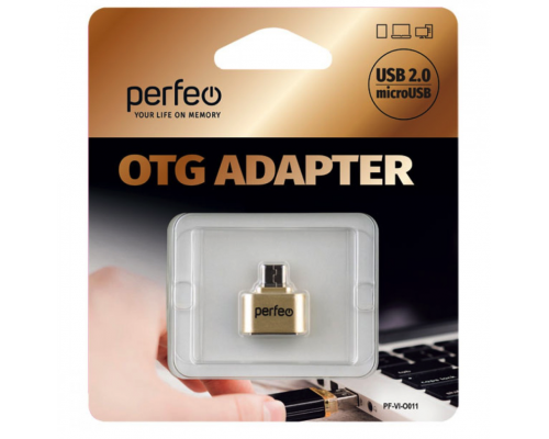 OTG переходник Perfeo PF-VI-O011 USB-MicroUSB, блистер (Золотой)