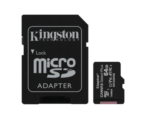 Карта памяти MicroSD 64GB Kingston Class 10 Canvas Select Plus (100 Mb/s) + SD адаптер