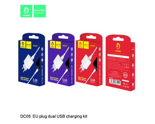 СЗУ Denmen DC05T 2USB + кабель Type-C (2,4A) Белый