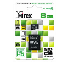 Карта памяти microSD 8GB Mirex microSDHC Class 10 (SD адаптер)