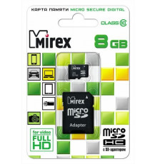 Карта памяти microSD 8GB Mirex microSDHC Class 10 (SD адаптер)