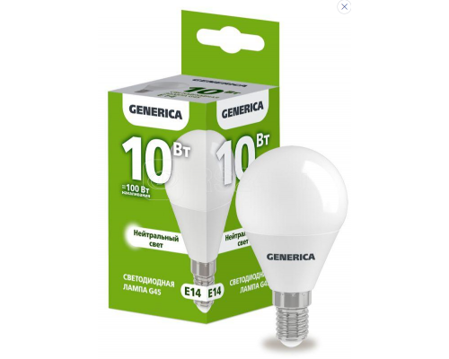 Лампа LED G45 шар 10Вт 230В 4000К E14 GENERICA LL-G45-10-230-40-E14-G