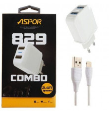 СЗУ Aspor А829 2USB (2,4A/IQ) Белый