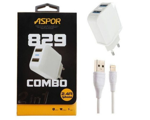 СЗУ Aspor А829 2USB (2,4A/IQ) Белый