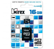 Карта памяти microSD 16GB Mirex microSDHC Class 4 (SD адаптер)