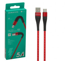 USB кабель Type-C Borofone BX32 Nylon 3,0A (1м) Красный/Черный
