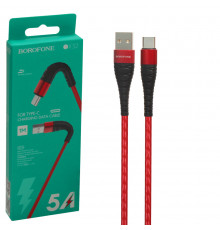 USB кабель Type-C Borofone BX32 Nylon 3,0A (1м) Красный/Черный