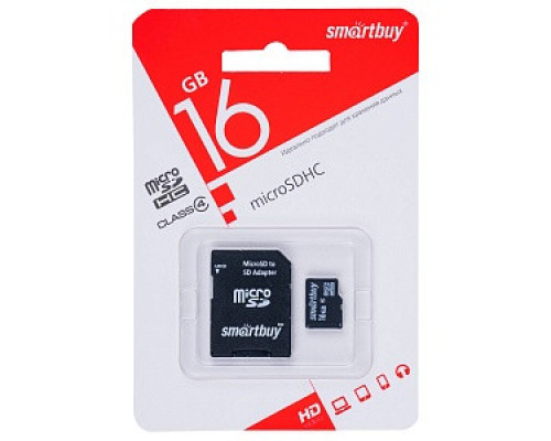 Карта памяти MicroSD 16GB Smart Buy Class 10 + sd адаптер