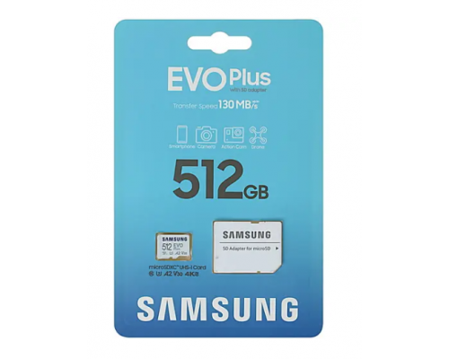 Карта памяти Samsung MicroSD 512GB  Class10 Evo Plus + SD адаптер