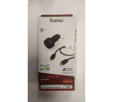 Автомобильное зар./устр. Hama H-183327 3A PD+QC универсальное кабель USB Type C черный (00183327)