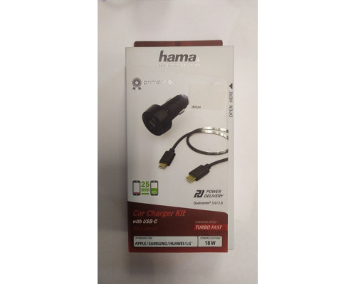 Автомобильное зар./устр. Hama H-183327 3A PD+QC универсальное кабель USB Type C черный (00183327)