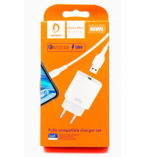 СЗУ Denmen DC07L QC3.0 1USB + кабель Lightning (3.6A/18W) (white)