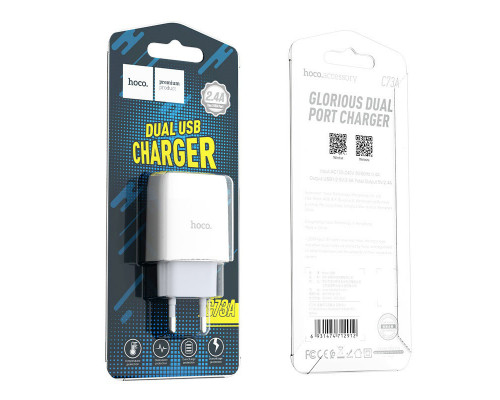 СЗУ HOCO C73A Glorious dual port charger(EU) (white)  Type-C