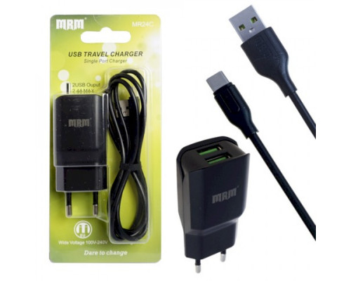 СЗУ MRM MR24t 5V2.4A 2USB + кабель Type-c Black