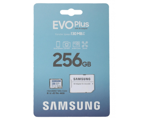 Карта памяти Samsung MicroSD 256GB  Class10 Evo Plus + SD адаптер