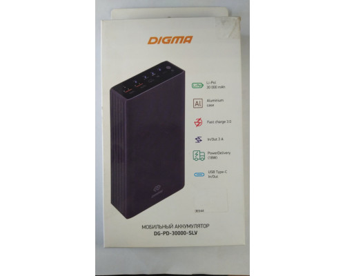 Мобильный аккумулятор Digma Power Delivery DG-PD-30000-SLV QC 3.0 PD(18W) Li-Pol 30000mAh 3A серебри