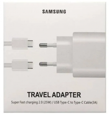 СЗУ Samsung USB-C 25W PD (AAAA) + кабель Type-C to Type-C Белый