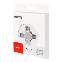 USB 3.0 Флеш-накопитель 128GB SmartBuy MC15 Quad (Type-C/Type-A/Lightning/Micro USB) OTG Серебрист