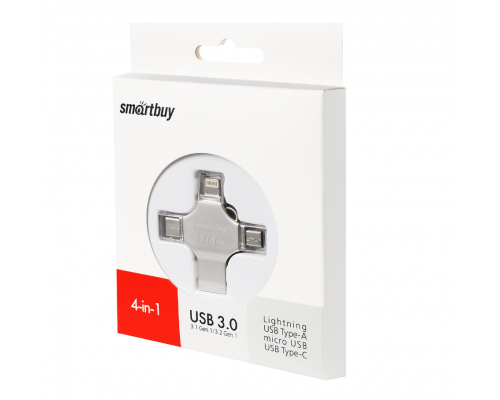 USB 3.0 Флеш-накопитель 128GB SmartBuy MC15 Quad (Type-C/Type-A/Lightning/Micro USB) OTG Серебрист