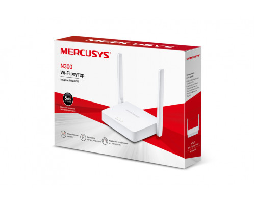 TP-Link Mercusys MW301R N300 Wi-Fi роутер, 1 порт WAN 10/100 Мбит/с + 2 порта LAN 10/1