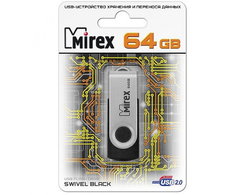 Flash Drive 64GB USB 2.0 Mirex Swivel, Черный (13600-FMURUS64)