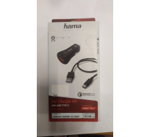 Комплект зар./устр. Hama H-183231 3A QC универсальное кабель USB Type C черный (00183231)