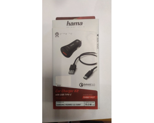 Комплект зар./устр. Hama H-183231 3A QC универсальное кабель USB Type C черный (00183231)