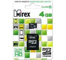 Карта памяти microSD 4GB Mirex microSDHC Class 4 (SD адаптер)