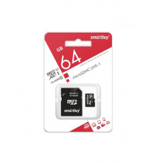 Карта памяти MicroSD  64GB  Smart Buy Class 10 + SD адаптер