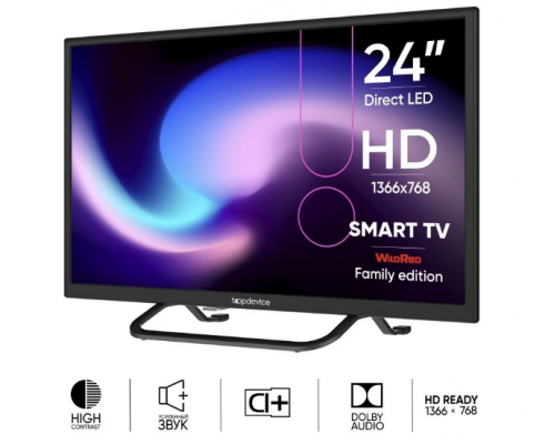 24" Телевизор TopDevice TV SMART, HD 720p, Smart TV WildRed, черный