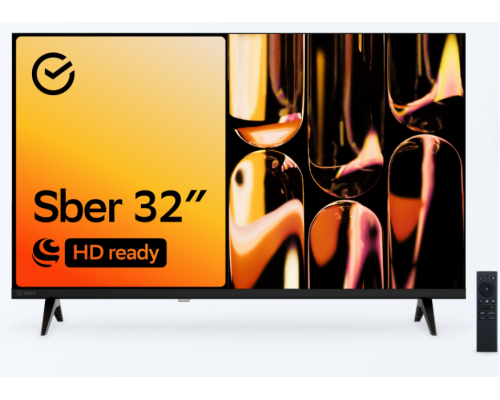 32" Телевизор Sber SDX 32H2120B черный 1366x768, HD Ready, FrameLess 60 Гц, Wi-Fi, Smart TV, Са